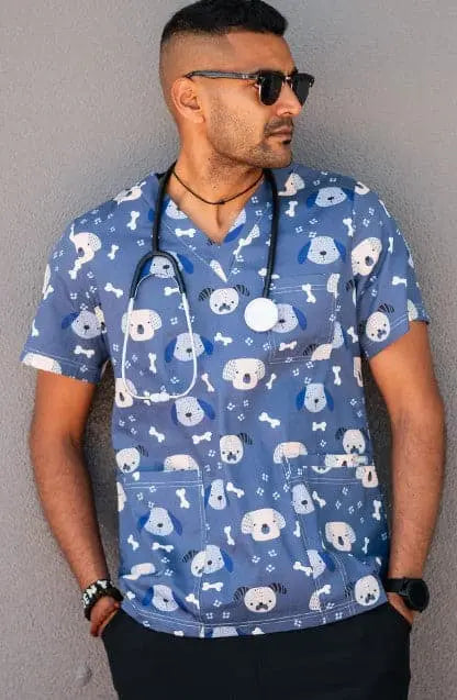 Softies Unisex Dog & Bone Scrubs Top DNBT01  Simply Scrubs Australia