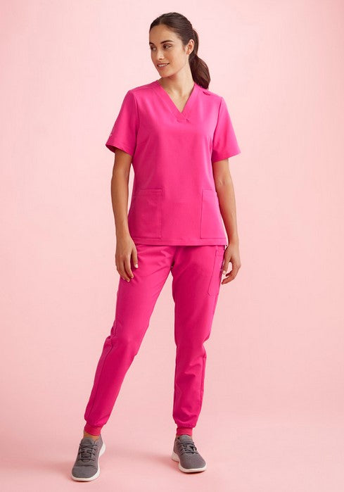 Biz Care Women's Pink Jogger Scrub Pant CSP241LL Metro Workwear.