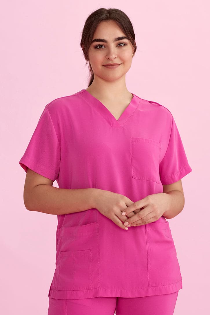 Biz Care Hot Pink Unisex Scrub Top CST250US Metro Workwear.