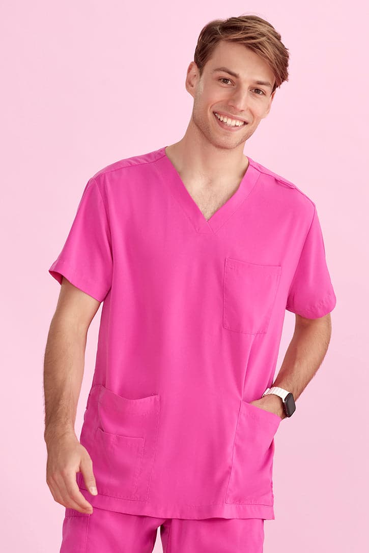 Biz Care Hot Pink Unisex Scrub Top CST250US Metro Workwear.