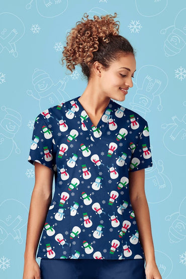 Biz Care Women's Christmas Scrubs Top Metro Workwear.