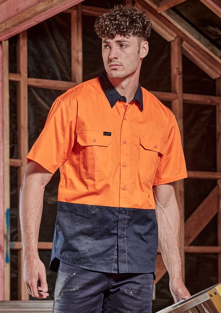 Syzmik Workwear Men's Hi Vis Short Sleeve Shirt ZW115 Metro Workwear.