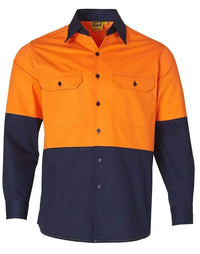 Australian Industrial Wear Work Wear Fluoro Orange/Navy / S long sleeve SAFETY SHIRT SW58