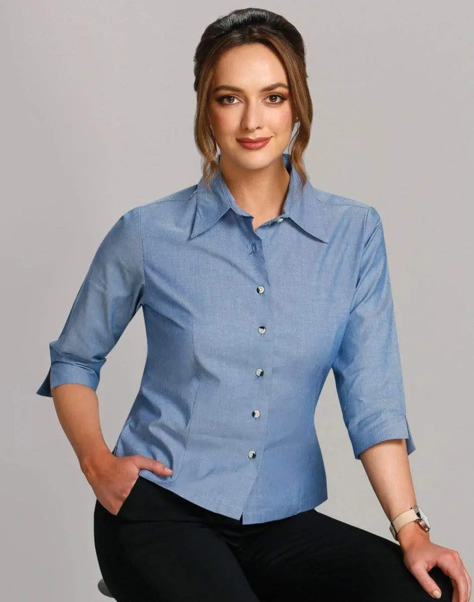 BENCHMARK Ladies' Chambray 3/4 Sleeve BS04 Metro Workwear.