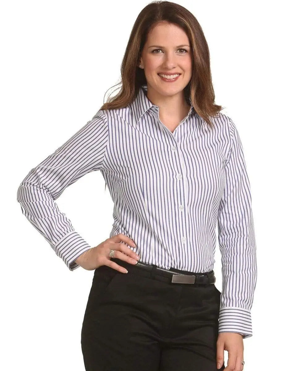 BENCHMARK Ladies' Executive Sateen Stripe Long Sleeve Shirt M8310L Metro Workwear.