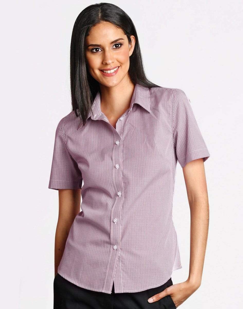 BENCHMARK Ladies’ Two Tone Mini Gingham Short Sleeve Shirt M8340S Metro Workwear.