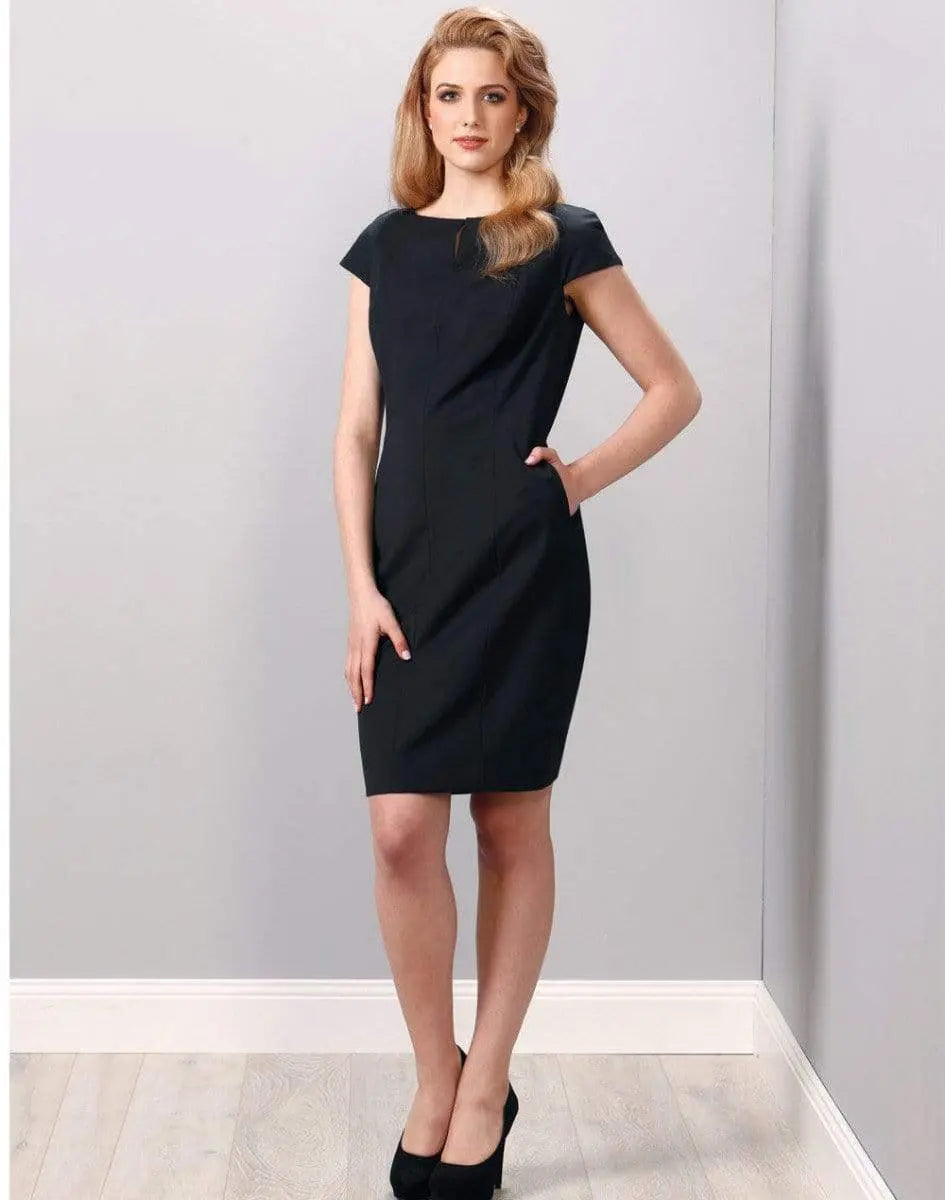 BENCHMARK Ladies’ Wool Blend Stretch Cap Sleeve Dress M9281 Metro Workwear.