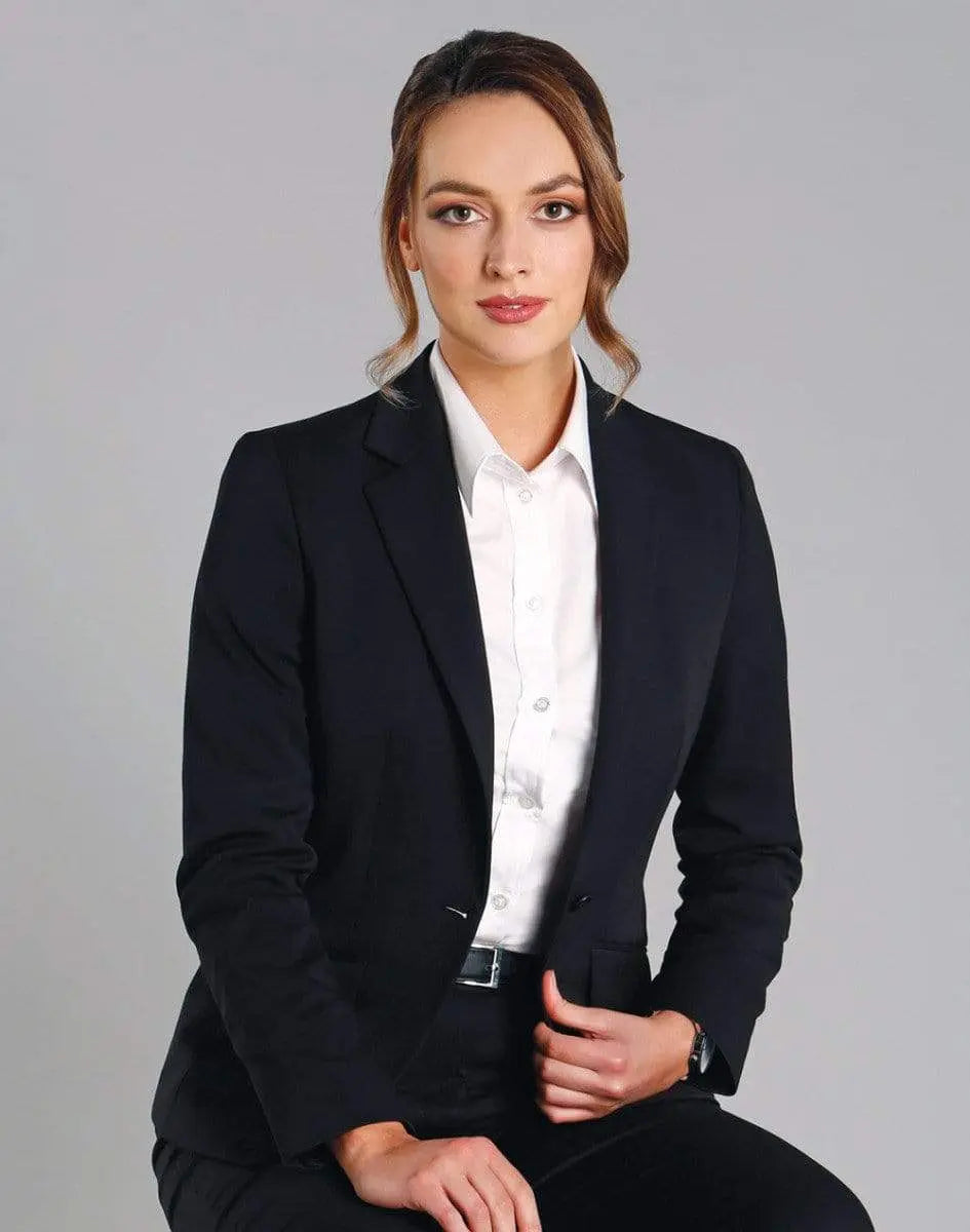 BENCHMARK Ladies’ Wool Blend Stretch One Button Cropped Jacket M9201 Metro Workwear.