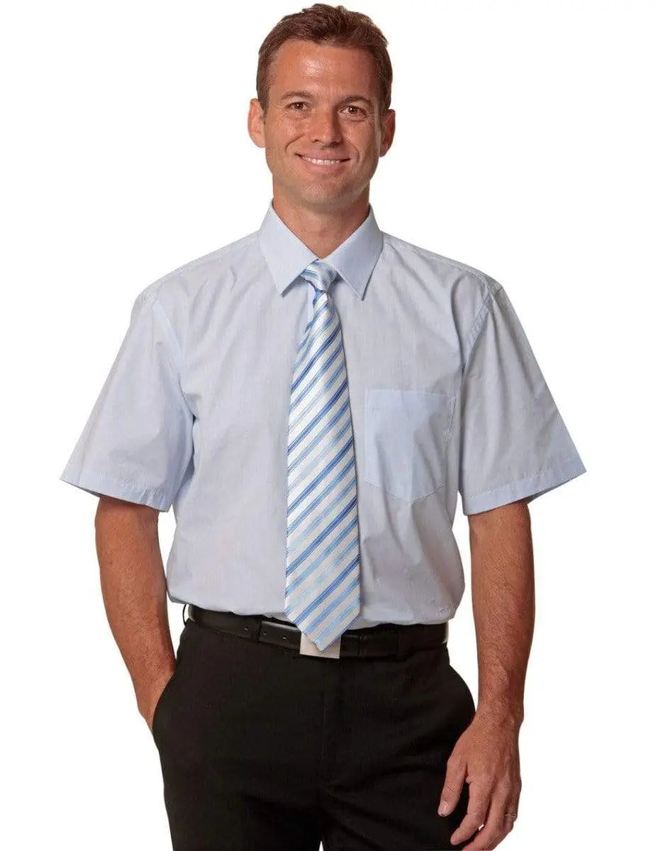 BENCHMARK Men's Fine Stripe Short Sleeve Shirt M7211 Metro Workwear.