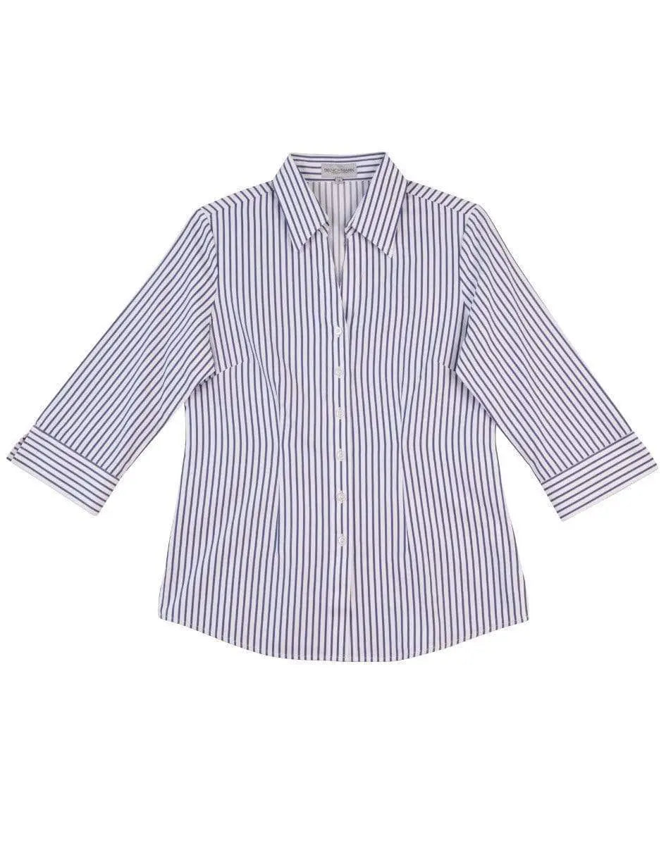 BENCHMARK Women's Executive Sateen Stripe 3/4 Sleeve Shirt M8310Q Metro Workwear.