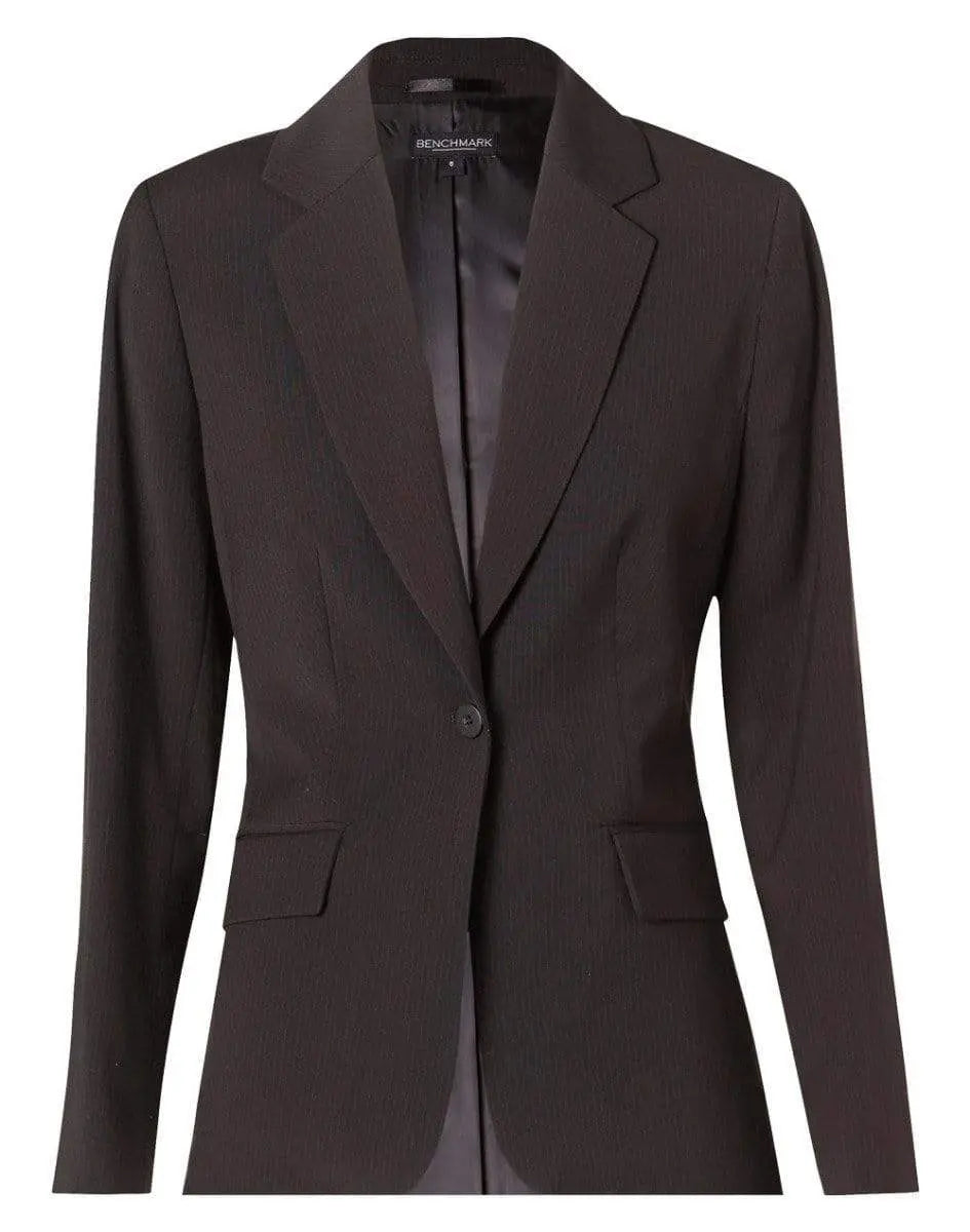 BENCHMARK Women's Poly/Viscose Stretch Stripe One Button Cropped Jacket M9208 Metro Workwear.