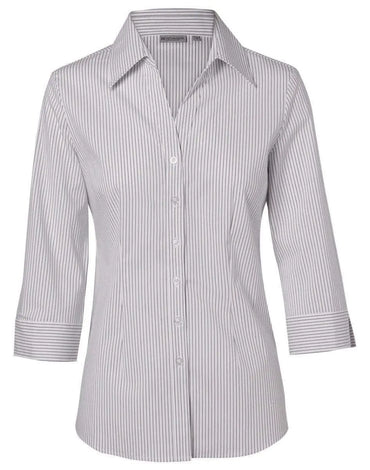 BENCHMARK Women's Ticking Stripe 3/4 Sleeve Shirt M8200Q Metro Workwear.