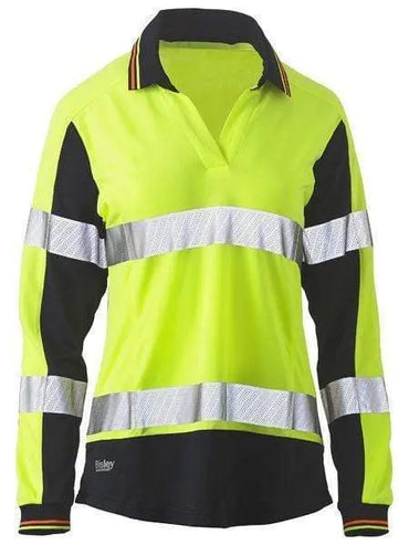 Bisley Women's Long Sleeve Taped Two Tone Hi Vis V-neck Polo Shirt BKL6225T Metro Workwear.