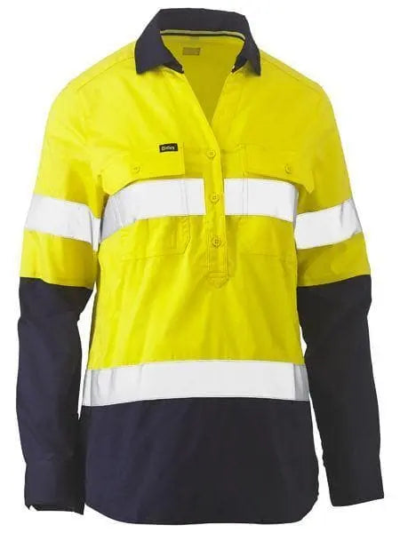 Bisley Women's Taped Hi Vis Stretch V-neck Shirt BLC6064T Metro Workwear.