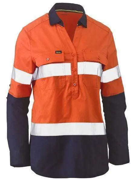 Bisley Women's Taped Hi Vis Stretch V-neck Shirt BLC6064T Metro Workwear.