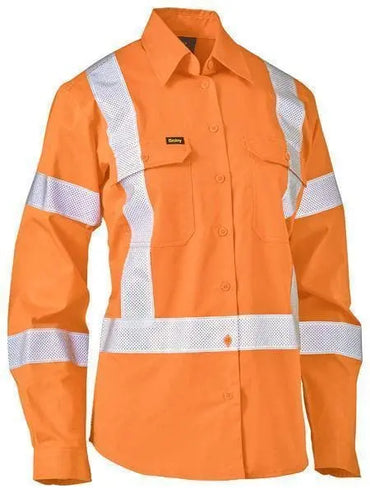 Bisley Women's Taped X Back Lightweight Hi Vis Drill Rail Shirt BL6166XT Metro Workwear.