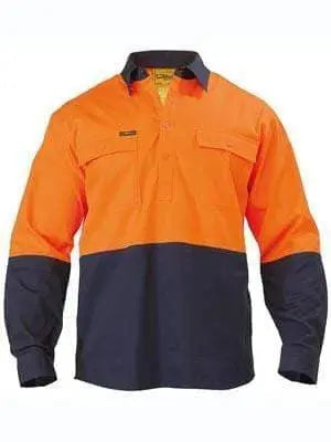 Bisley Workwear Closed Front Hi Vis Long Sleeve Cotton Drill Shirt BSC6267 Metro Workwear.