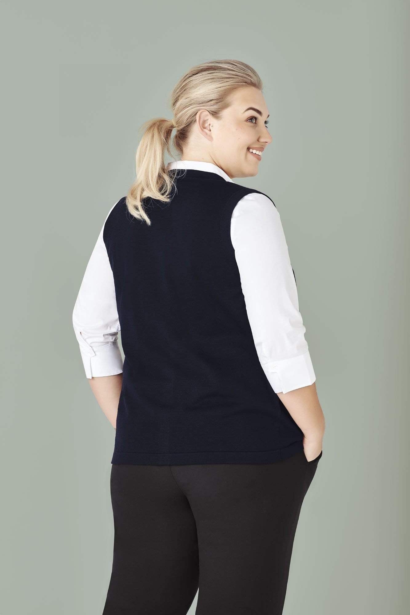 Biz Care Womens Button Front Knit Vest CK961LV Metro Workwear.