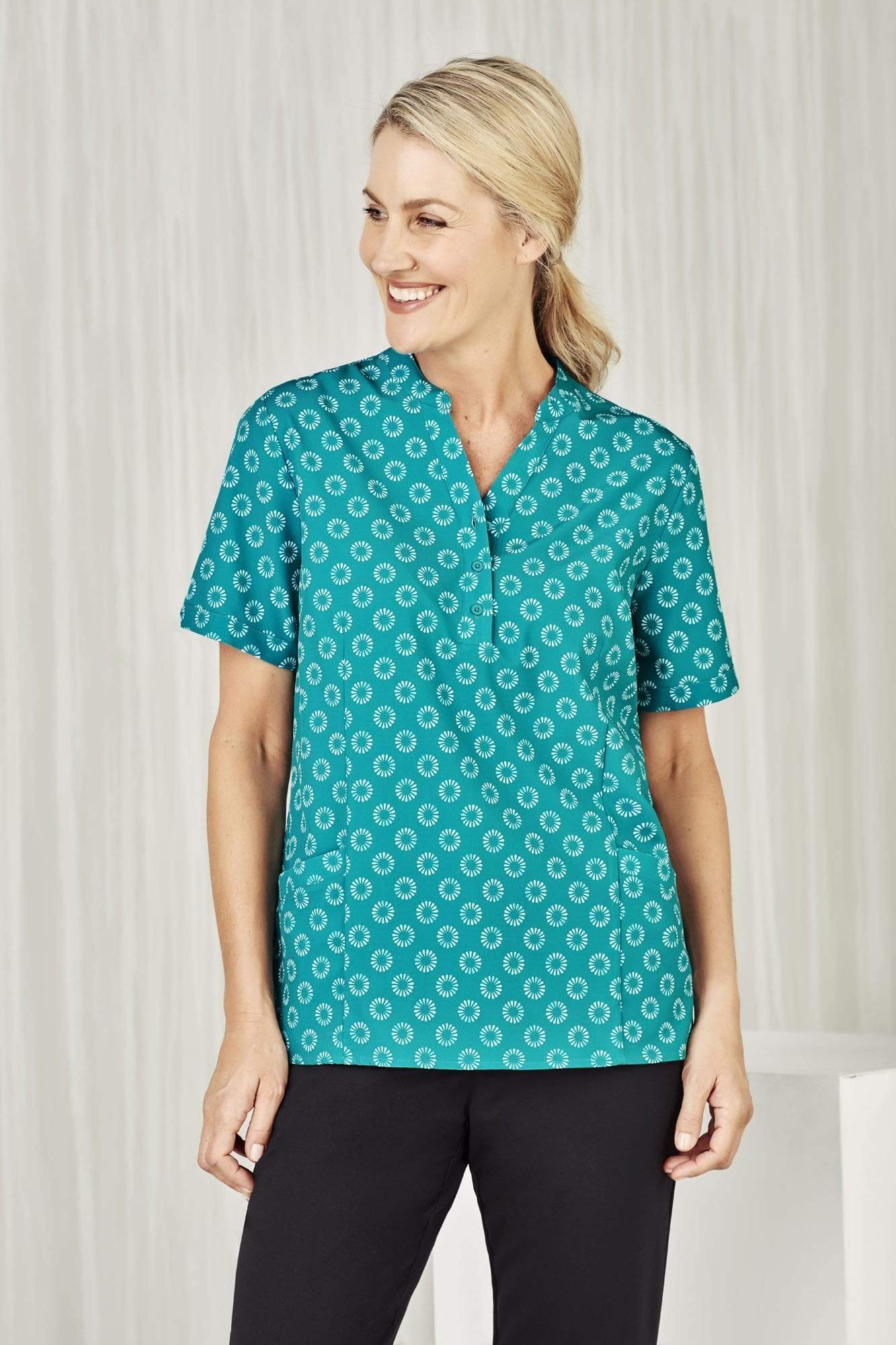 Biz Care Womens Easy Stretch Daisy Print Tunic CS950LS Metro Workwear.