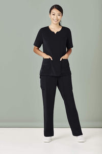 Biz Care Womens  Avery Tailored Fit Round Neck Scrub Top CST942LS Metro Workwear.