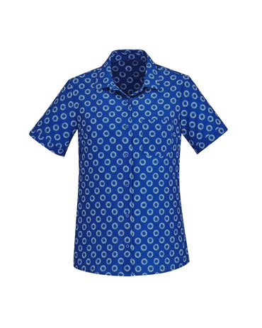 Biz Care Womens Easy Stretch Daisy Print Short Sleeve Shirt CS948LS in Electric Blue