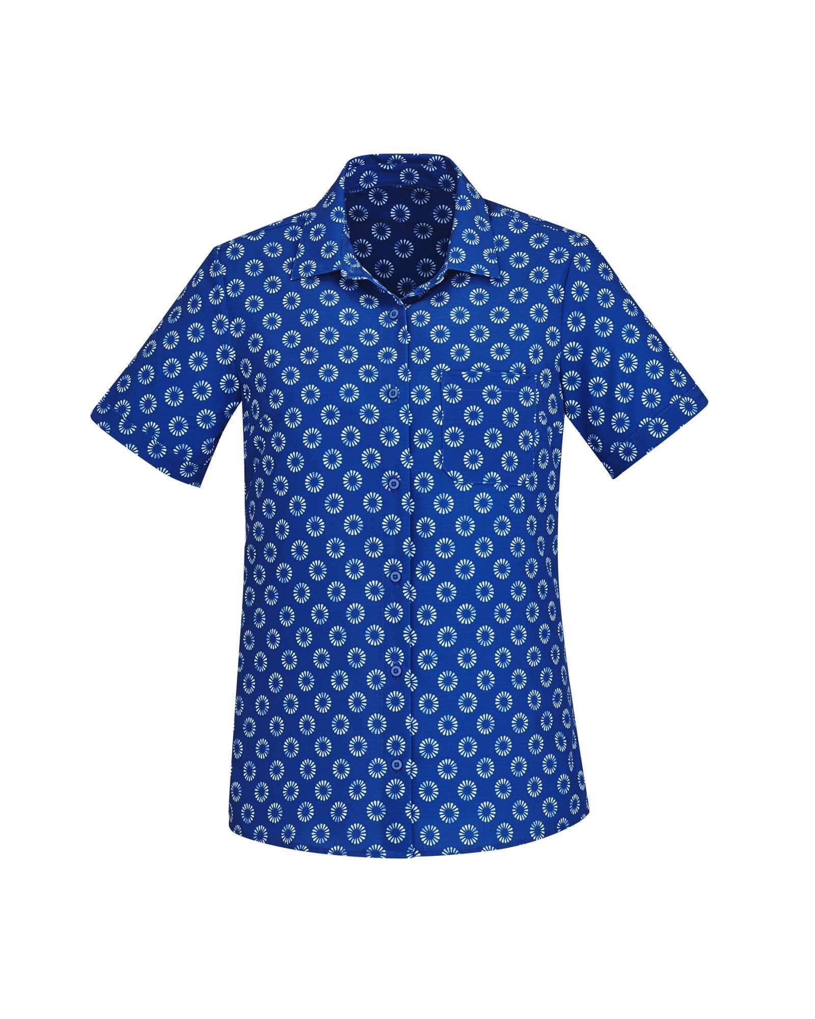 Biz Care Womens Easy Stretch Daisy Print Short Sleeve Shirt CS948LS Metro Workwear.