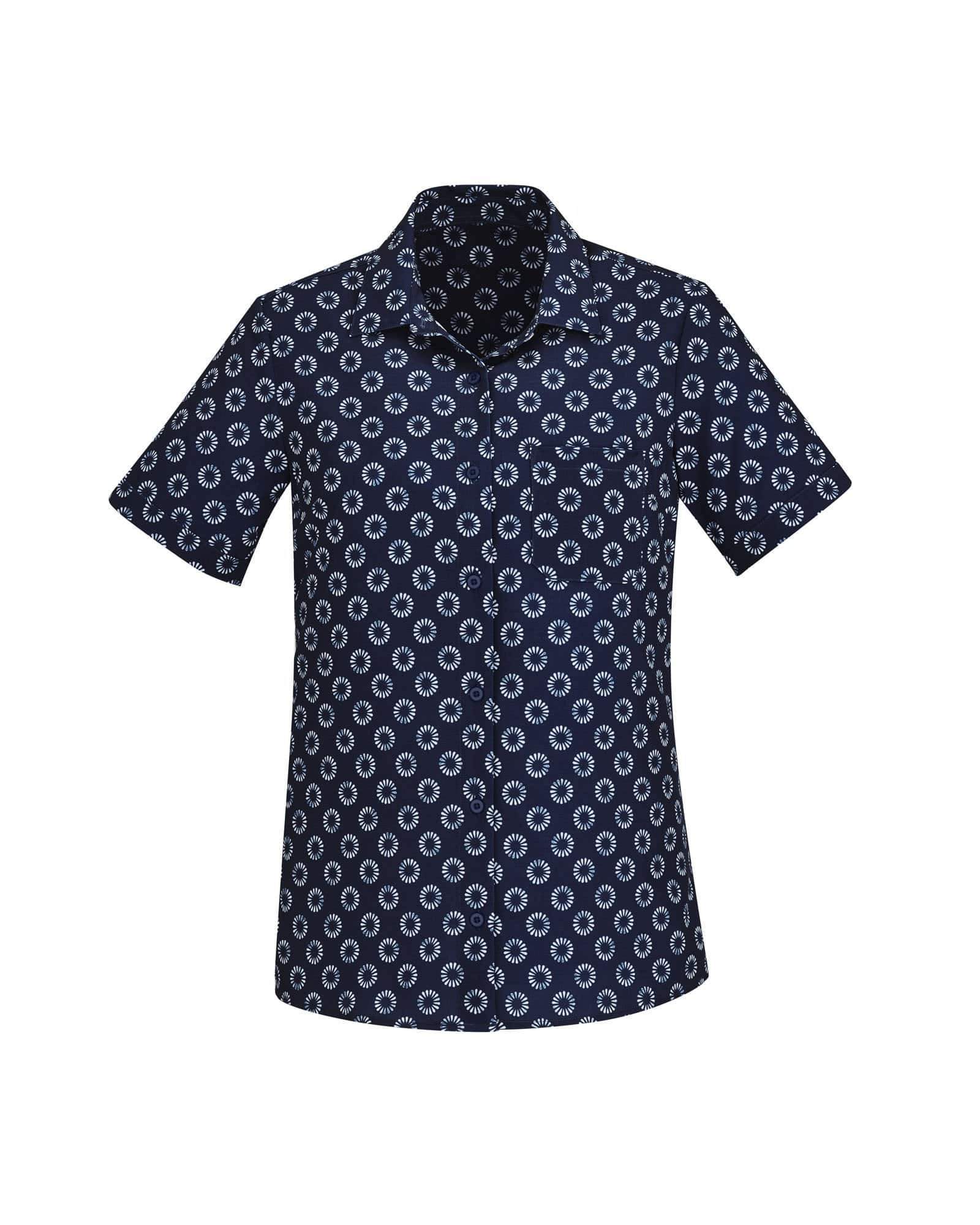 Biz Care Womens Easy Stretch Daisy Print Short Sleeve Shirt CS948LS Metro Workwear.