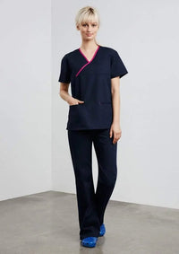 Biz Collection Women’s Contrast Crossover Scrubs Top H10722 Metro Workwear.
