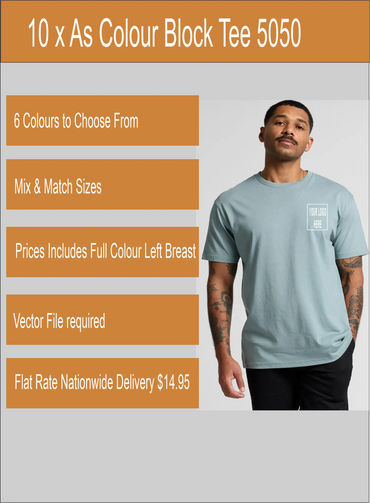 As Colour Printed Men's Block Tee 5050 (Printed 10 pack) Metro Workwear.