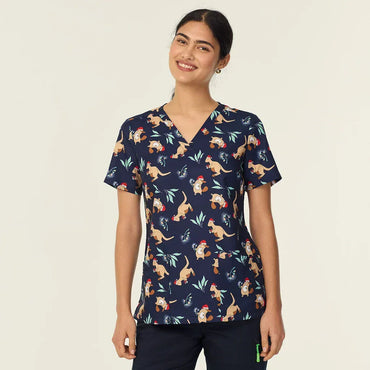 NNT Women's Native Christmas Scrub Top CATL1K in Navy