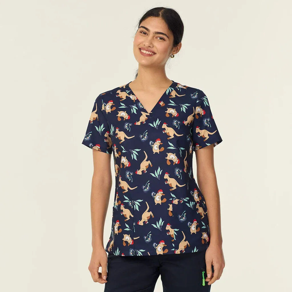 NNT Women's Native Christmas Scrub Top CATL1K in Navy