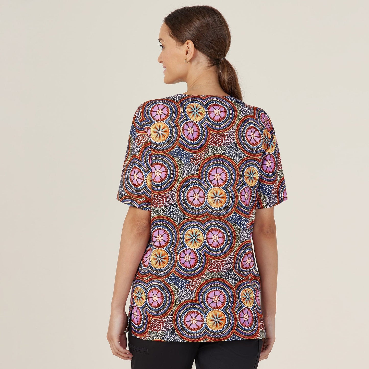 NNT Bush Tucker Indigenous Printed Unisex Scrub Top CATRGJ Metro Workwear.