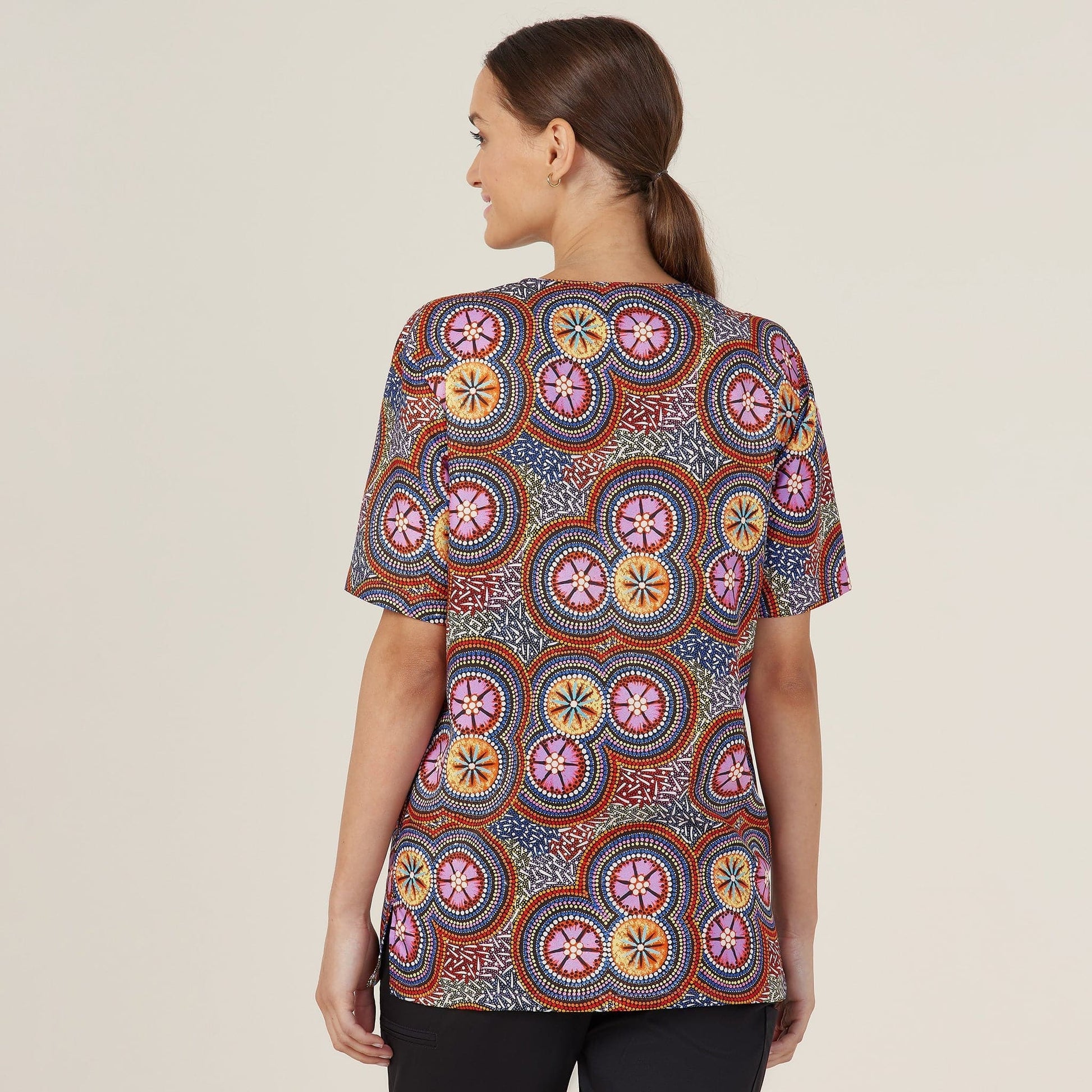 NNT Bush Tucker Indigenous Printed Unisex Scrub Top CATRGJ Metro Workwear.