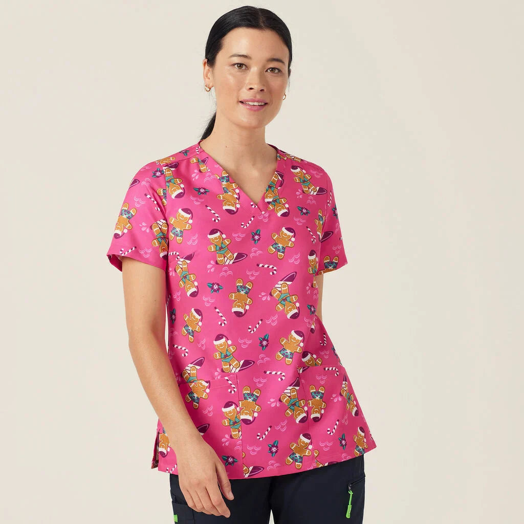 NNT Women's Gingerbread Christmas Scrub Top CATUXV Metro Workwear.