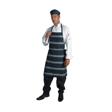 Dnc Workwear Blue & White Stripe Bib Apron - No Pocket 2532 Metro Workwear.