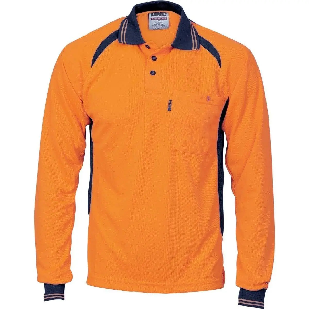 Dnc Workwear Cool-breeze Contrast Mesh Long Sleeve Polo - 3902 Metro Workwear.