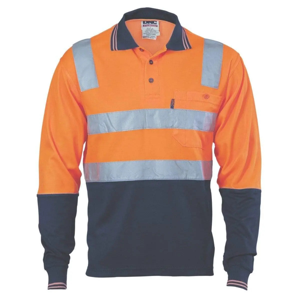 Dnc Workwear Cotton Back Hi-vis Two-tone Long Sleeve Polo Shirt With Csr Reflective Tape - 3818 Metro Workwear.