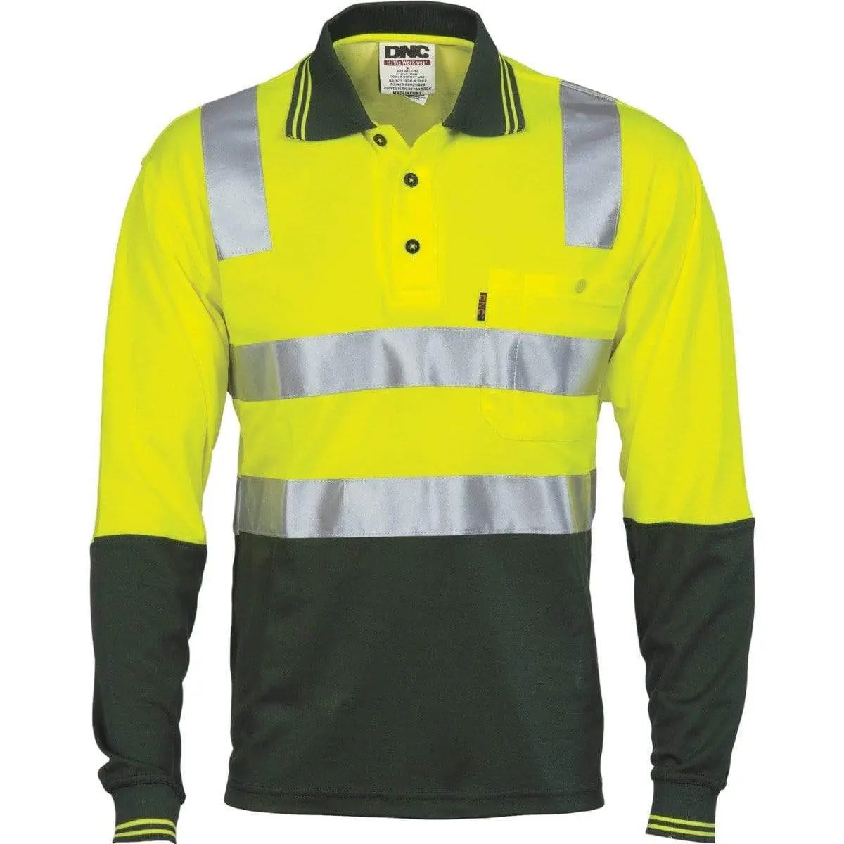 Dnc Workwear Cotton Back Hi-vis Two-tone Long Sleeve Polo Shirt With Csr Reflective Tape - 3818 Metro Workwear.