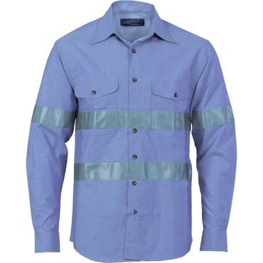 Dnc Workwear Cotton Long Sleeve Chambray Shirt With Generic Reflective Tape - 3889 Metro Workwear.