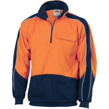 Dnc Workwear Hi-vis 2 Tone 1/2 Zip Hi-neck Panel Fleecy Windcheater - 3823 Metro Workwear.