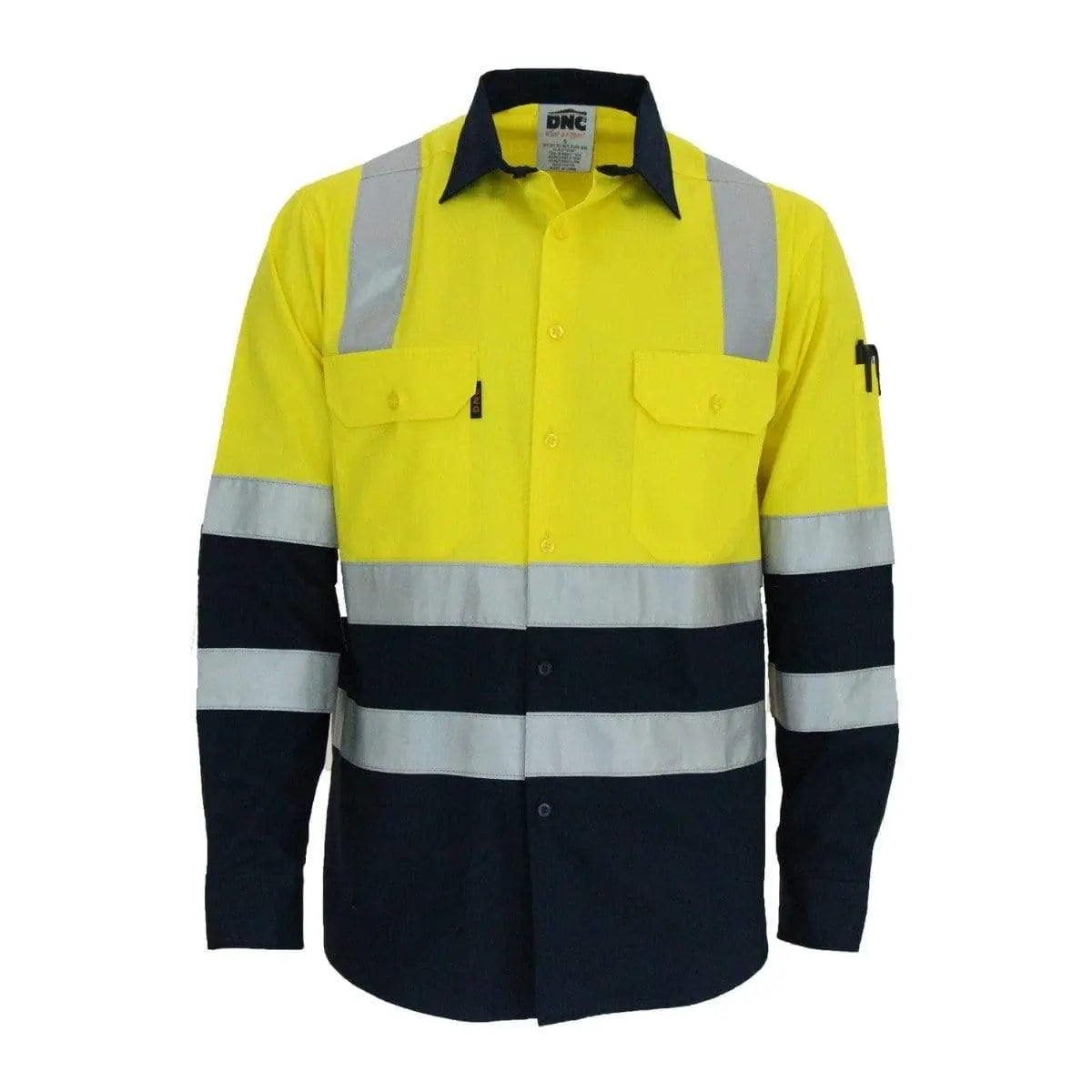 Dnc Workwear Hi-vis 2-tone Lightweight Long Sleeve Cotton Bio-motion & X Back Shirt With Csr Reflective Tape - 3547 Metro Workwear.