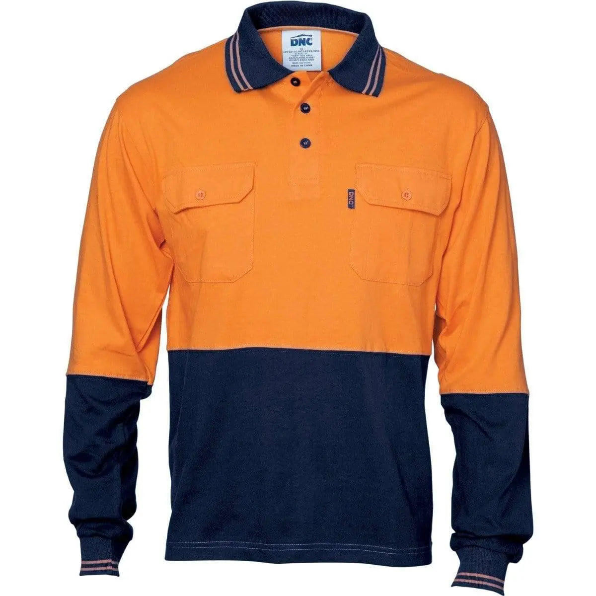 Dnc Workwear Hi-vis Cool-breeze 2-tone Cotton Jersey Long Sleeve Polo Shirt With Twin Chest Pocket - 3944 Metro Workwear.