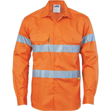 Dnc Workwear Hi-vis Cool-breeze Cotton Long Sleeve Shirt With 3m 8910 Reflective Tape - 3885 Metro Workwear.