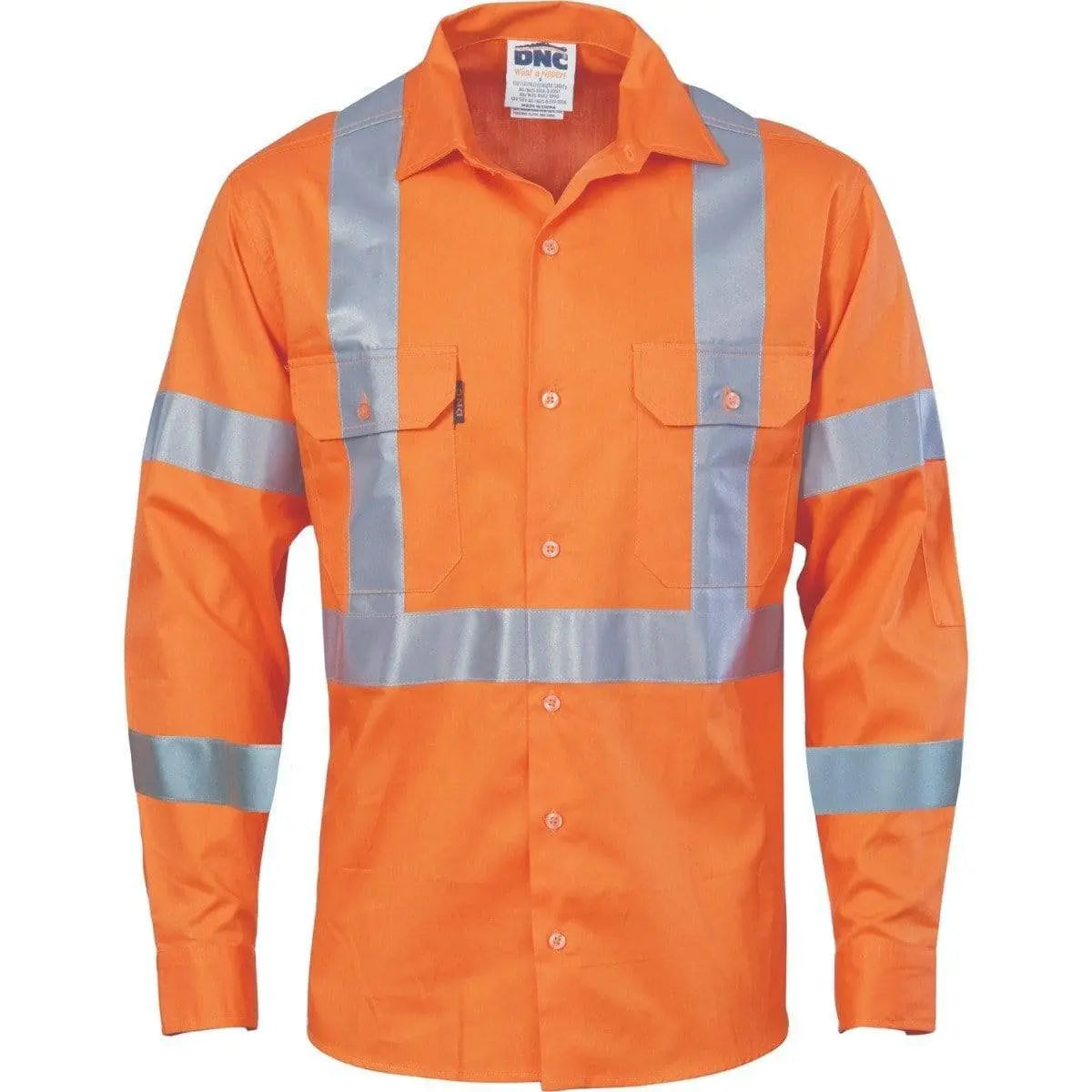 Dnc Workwear Hi-vis Cool-breeze Long Sleeve Cotton Shirt With Double Hoop On Arms & 'x' Back Csr R/tape - 3789 Metro Workwear.