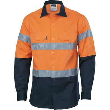 Dnc Workwear Hi-vis Cool-breeze Long Sleeve Cotton Shirt With Generic Reflective Tape - 3966 Metro Workwear.