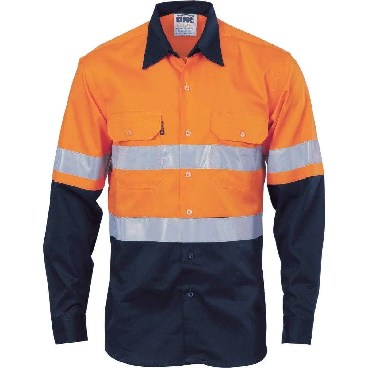 Dnc Workwear Hi-vis Cool-breeze Vertical Vented Long Sleeve Cotton Shirt With Generic Reflective Tape - 3984 Metro Workwear.