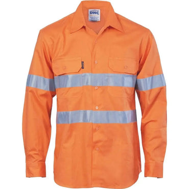Dnc Workwear Long Sleeve Hi-vis Cool-breeze Vertical Vented Long Sleeve Cotton Reflective Tape - 3985