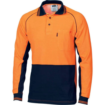 Dnc Workwear Hi-vis Cotton Backed Cool-breeze Contrast Long Sleeve Polo - 3720 Metro Workwear.