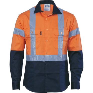 Dnc Workwear Hi-vis D/n 2 Tone Long Sleeve Drill Shirt With H Pattern Generic R/ Tape - 3983 Metro Workwear.
