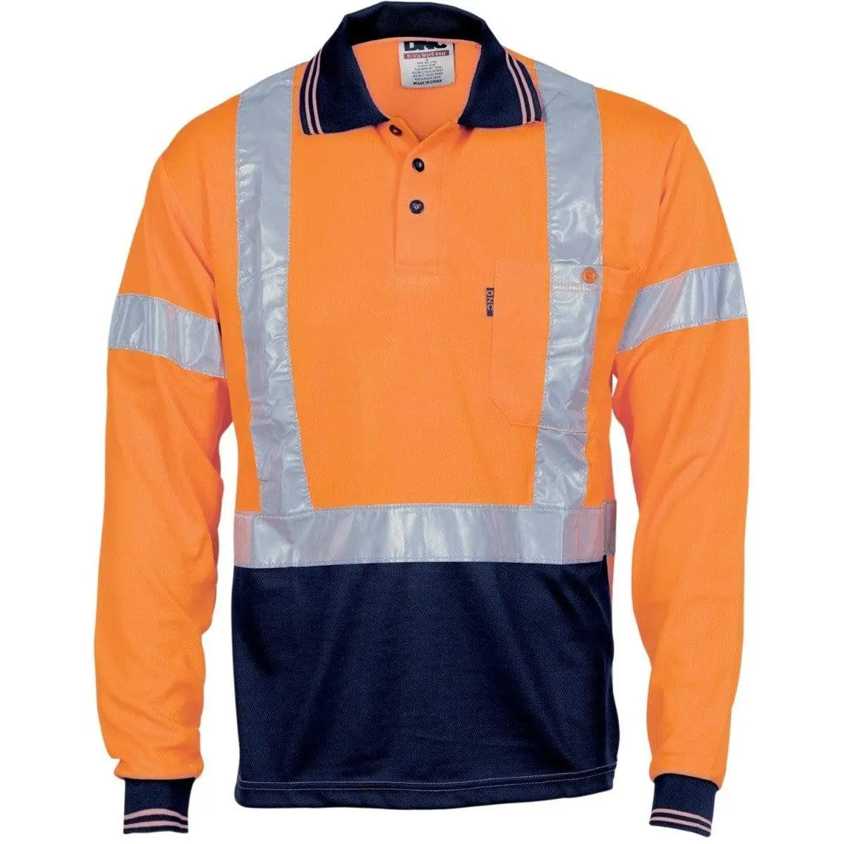 Dnc Workwear Hi-vis D/n Cool Breathe Long Sleeve Polo Shirt With Cross Back Reflective Tape - 3714 Metro Workwear.